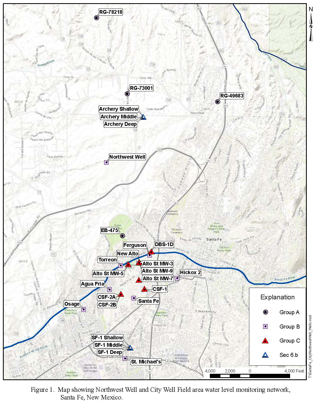 Northwest Well and City Well Field Water Level Monitoring Network Map